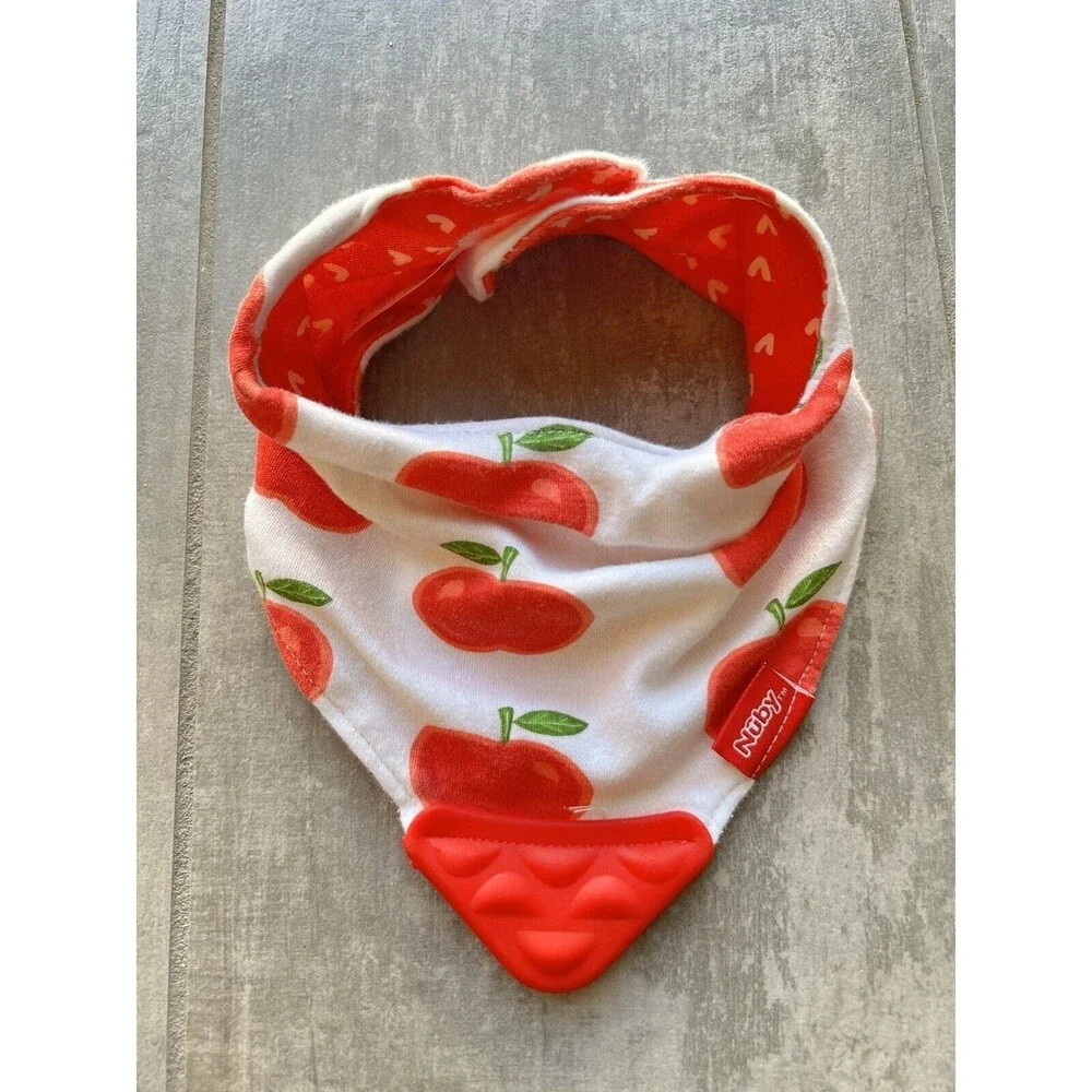 NUBY Baby Boy Girl Bandana Bib Teething Toy Drool Burp Cloth Reversible Apple